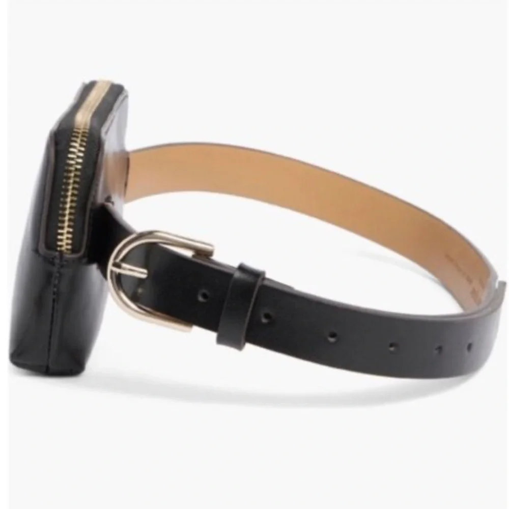 🔥NEW🔥 Kate Spade New York Black Leather Gold Logo Belt Bag Size L/XL NWT - Picture 3 of 12